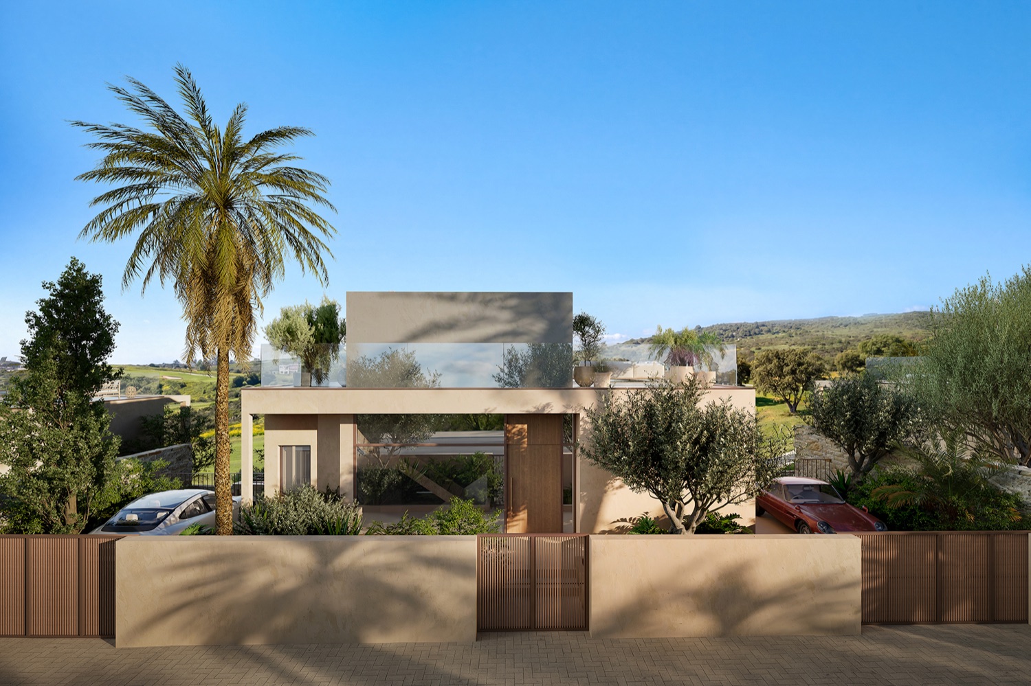 Amaris villa facade in the afternoon light